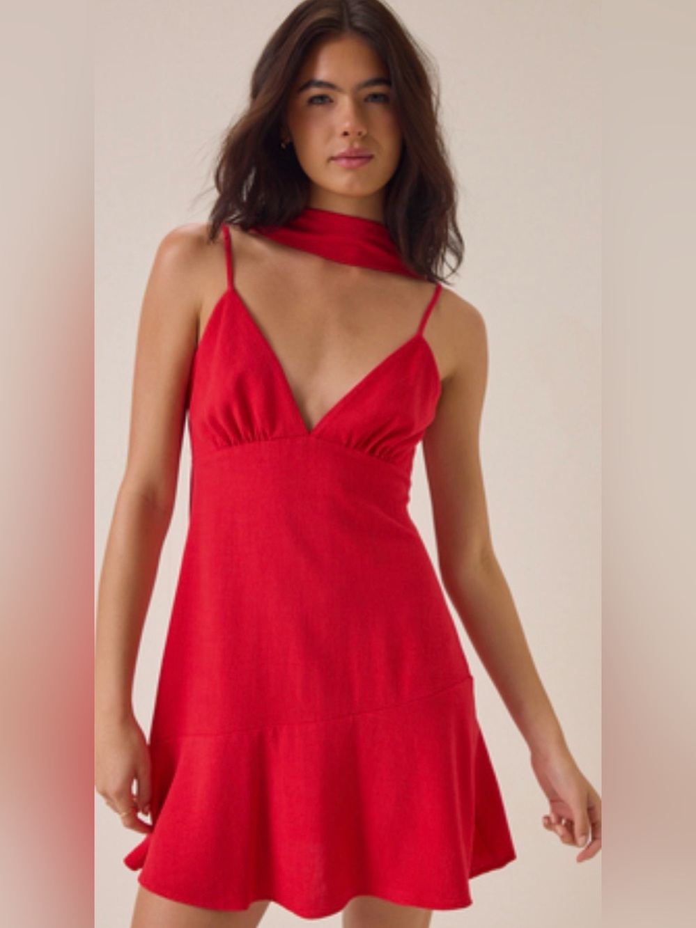 Altar'd State V-neck Linen Mini Dress with Scarf